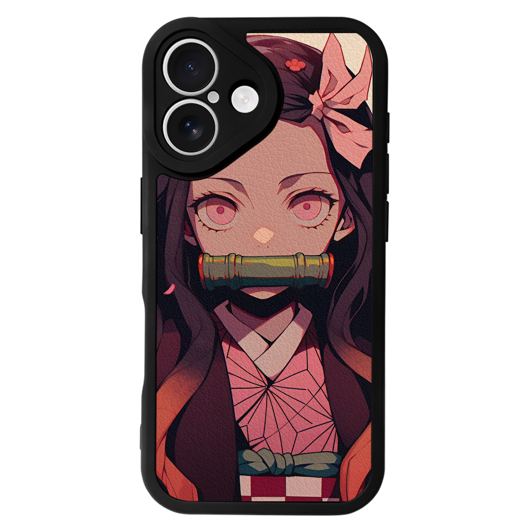 （画像用） 鬼滅の刃（きめつのやいば）竈門 禰󠄀豆子／かまど ねずこ Kamado Nezuko 【iPhone 16シリーズ対応】シリコンスマホケース（レザー調） 材質：シリコン
